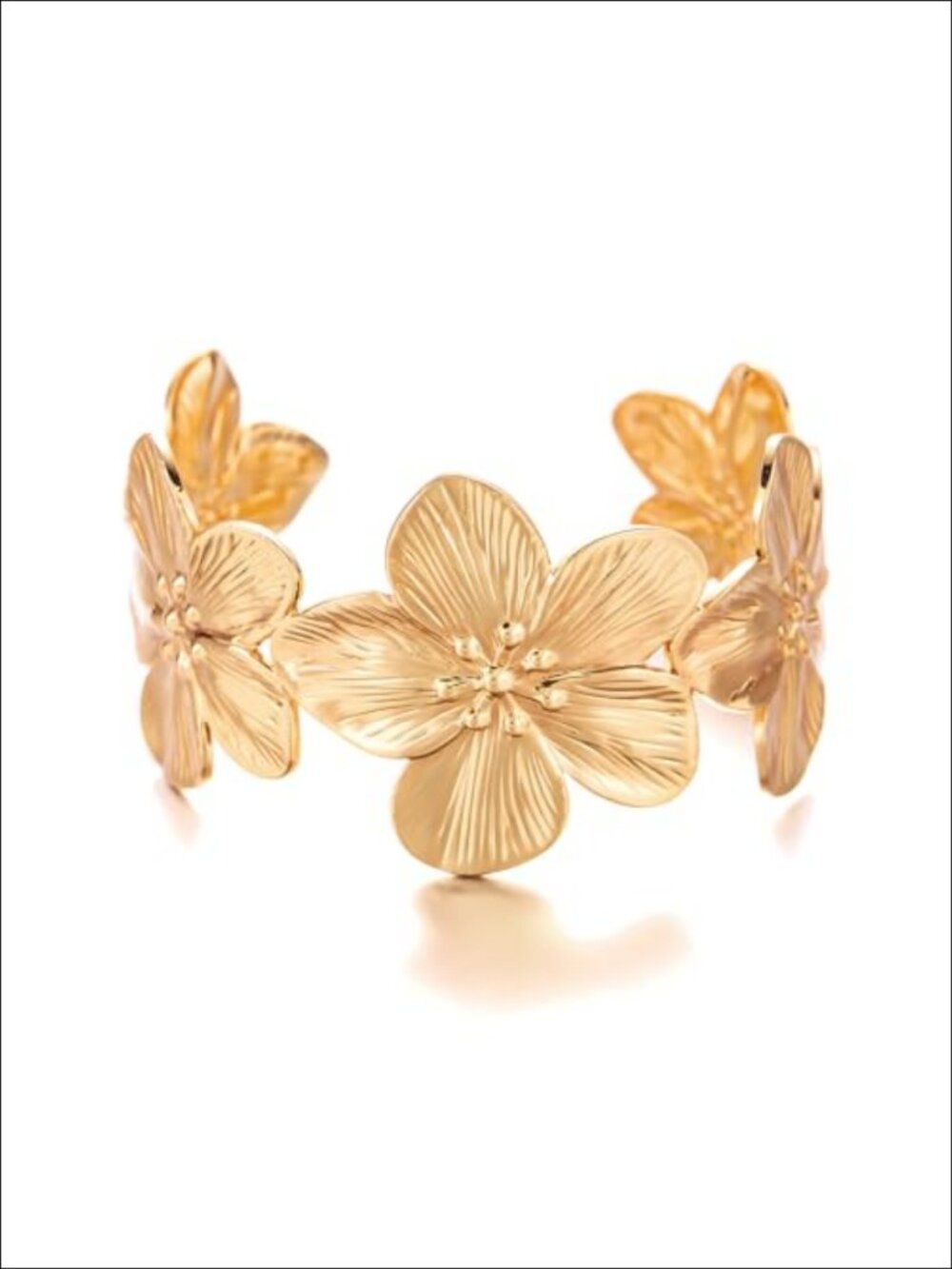 Chunky Gold Flower Open Cuff Bracelet Plated Alloy Butterfly Statement Jewelry